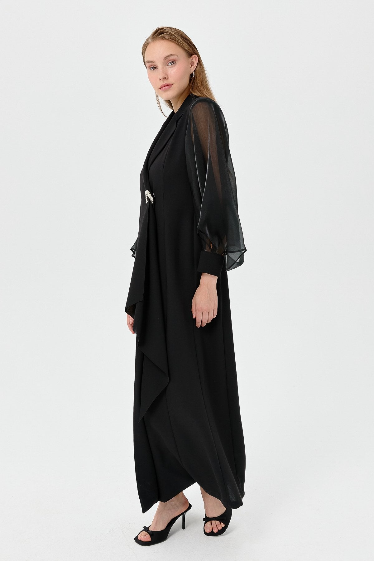 Balon Kollu Şık Kaftan Takım - Siyah