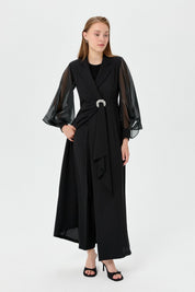 Balon Kollu Şık Kaftan Takım - Siyah