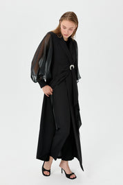 Balon Kollu Şık Kaftan Takım - Siyah