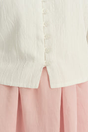 Balloon Sleeve Viscose Crop Shirt - Ecru