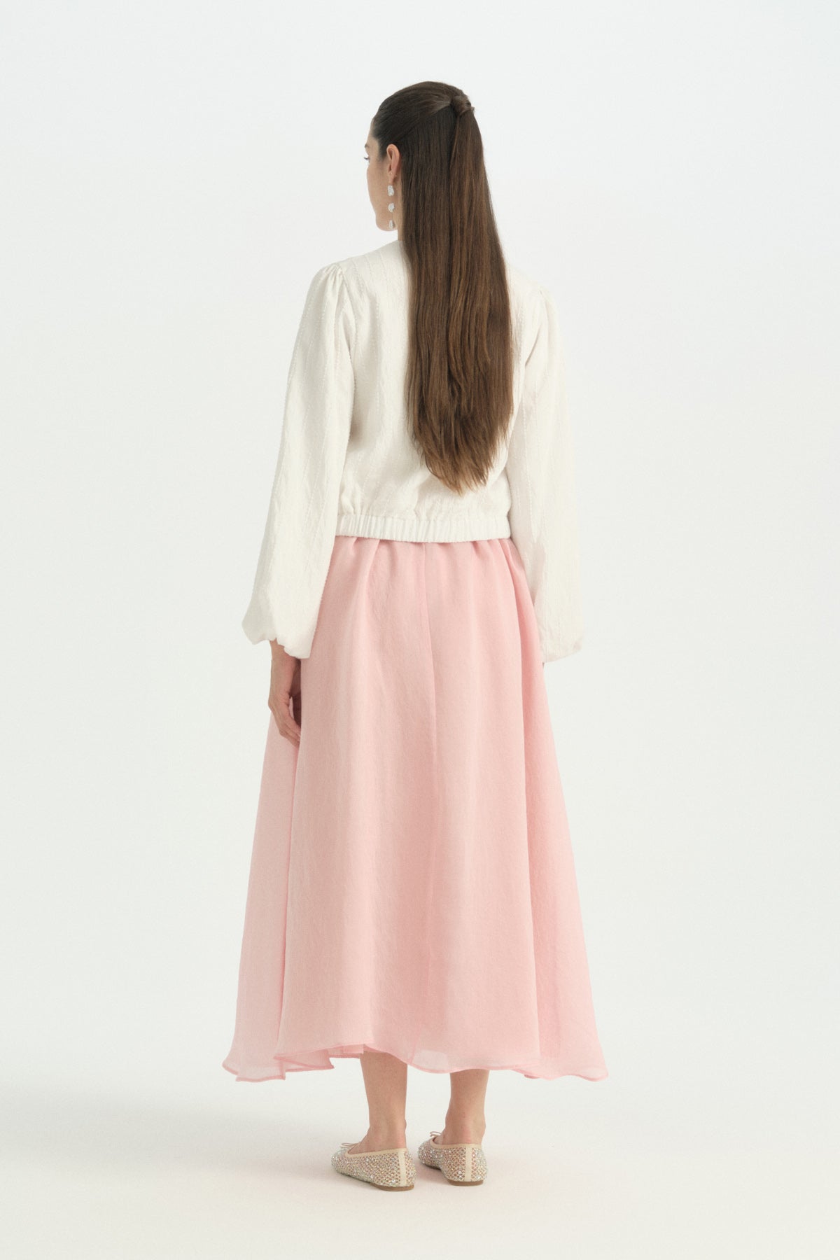 Balloon Sleeve Viscose Crop Shirt - Ecru
