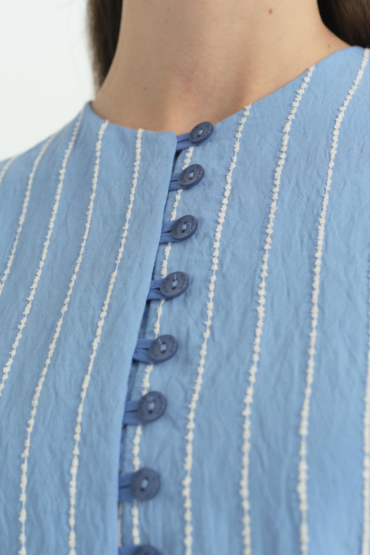 Balloon Sleeve Viscose Crop Shirt - Blue