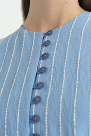 Balloon Sleeve Viscose Crop Shirt - Blue