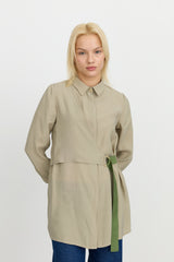 Band Detailed Shirt Collar Modal Tunic - Khaki