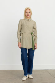 Band Detailed Shirt Collar Modal Tunic - Khaki