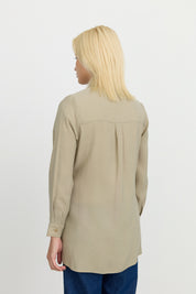 Band Detailed Shirt Collar Modal Tunic - Khaki