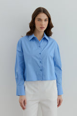 Basic Crop Cotton Shirt - Blue