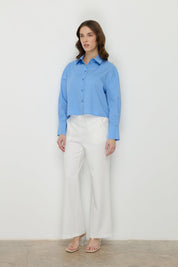 Basic Crop Cotton Shirt - Blue