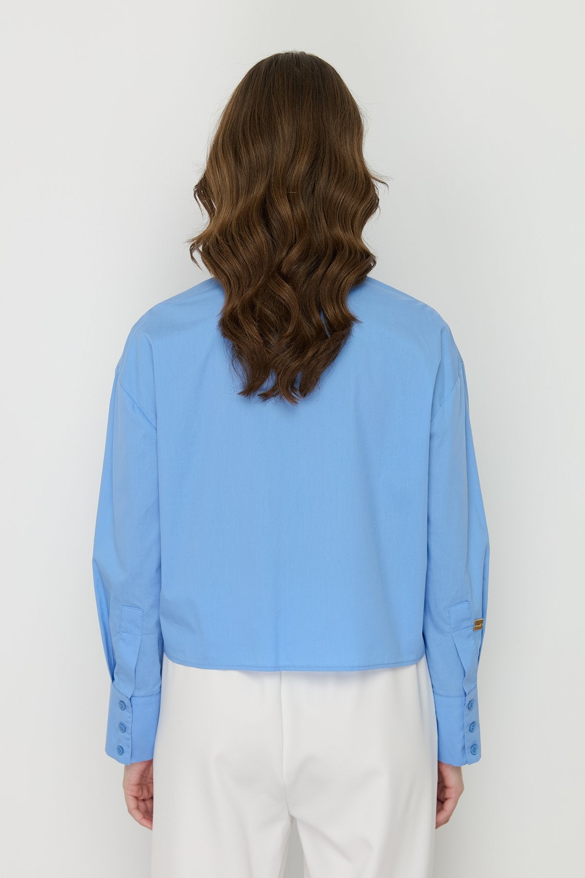 Basic Crop Cotton Shirt - Blue