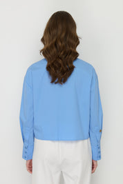Basic Crop Cotton Shirt - Blue