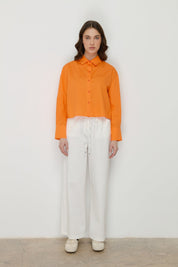 Basic Crop Cotton Shirt - Orange