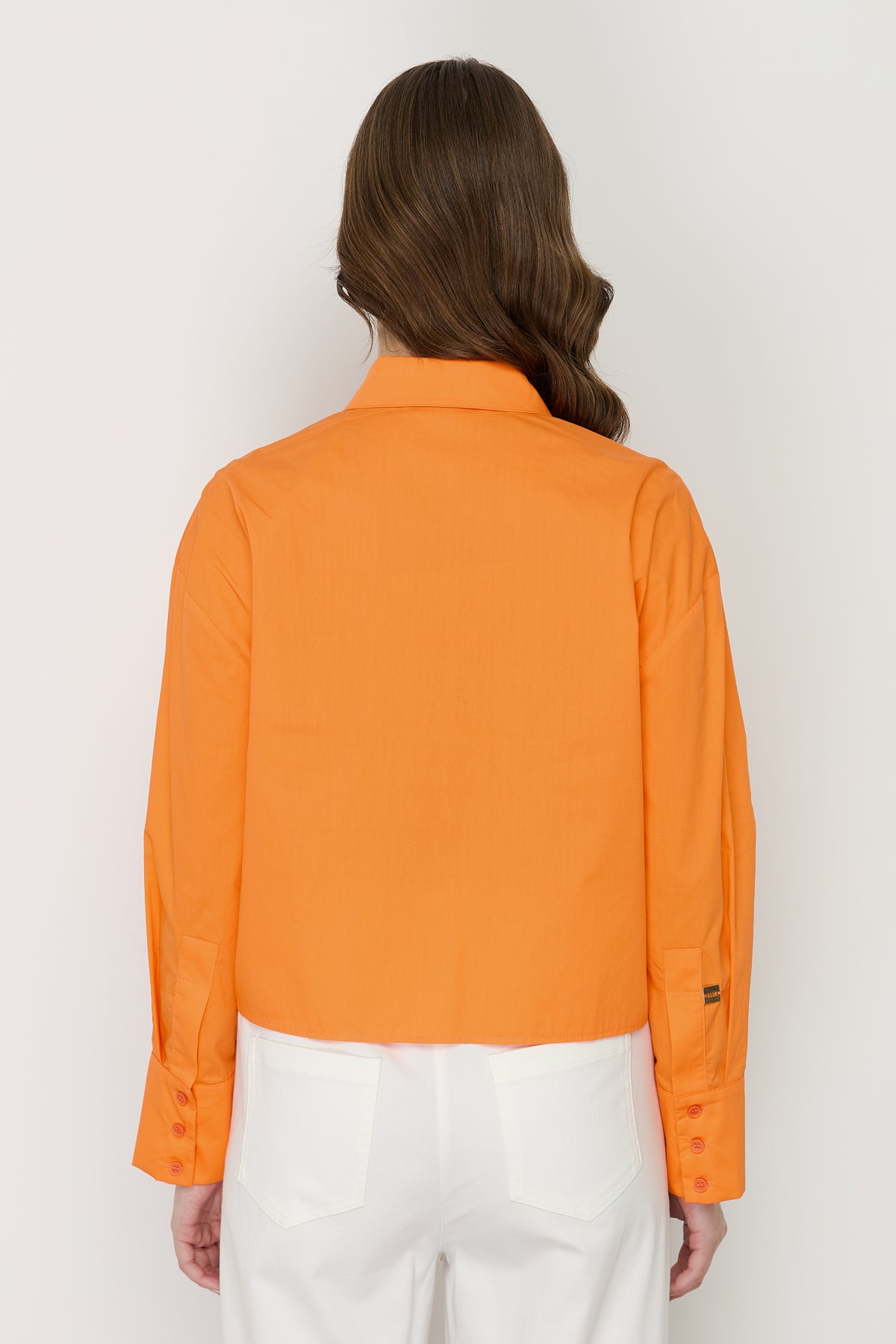 Basic Crop Cotton Shirt - Orange