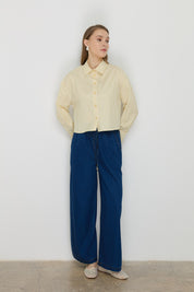 Basic Crop Cotton Shirt - Yellow