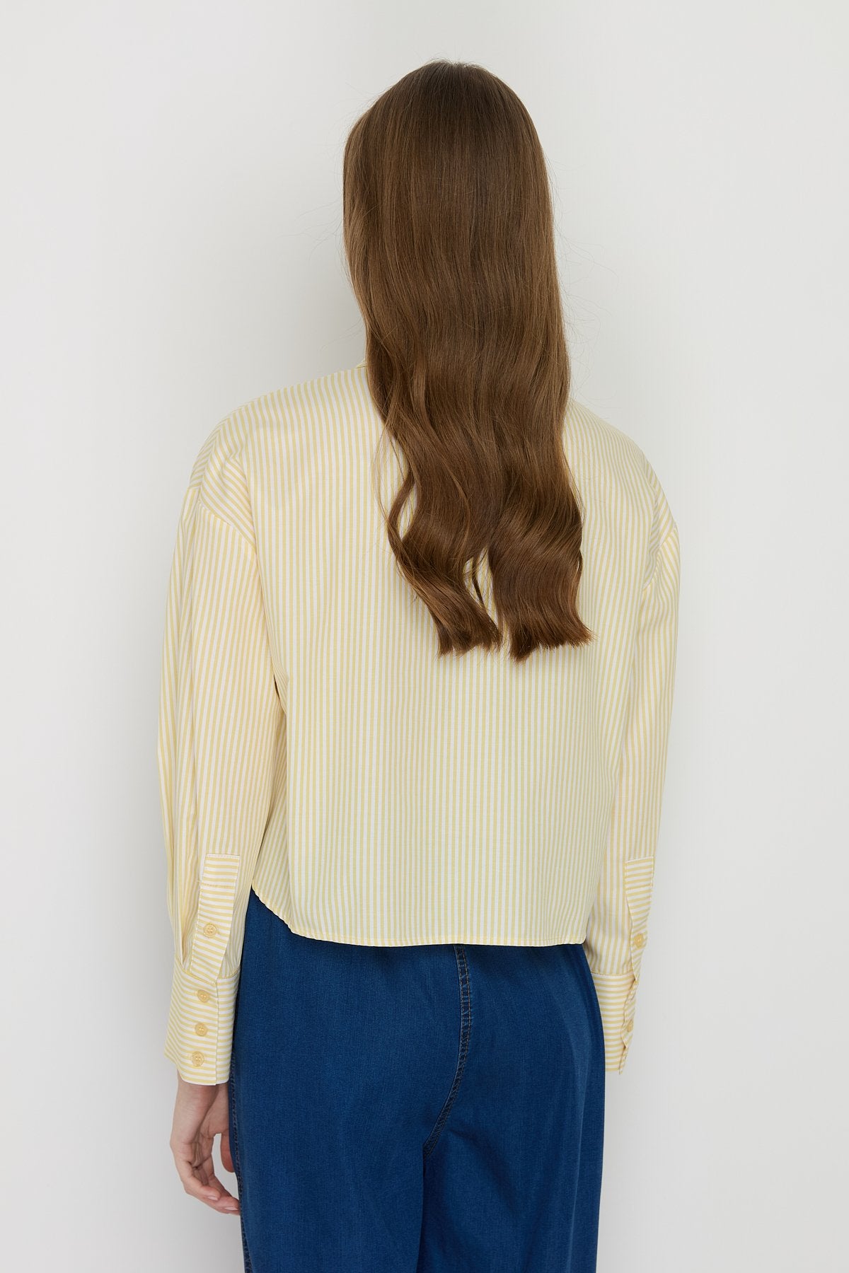 Basic Crop Cotton Shirt - Yellow