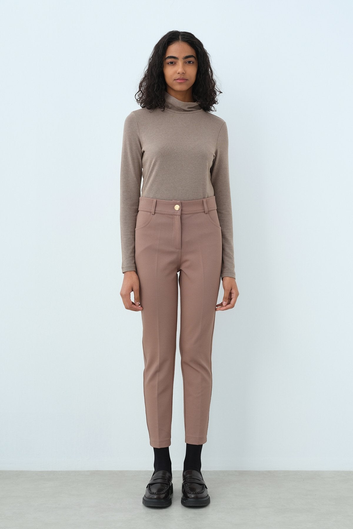 Basic Dar Paça Pantolon - Vizon
