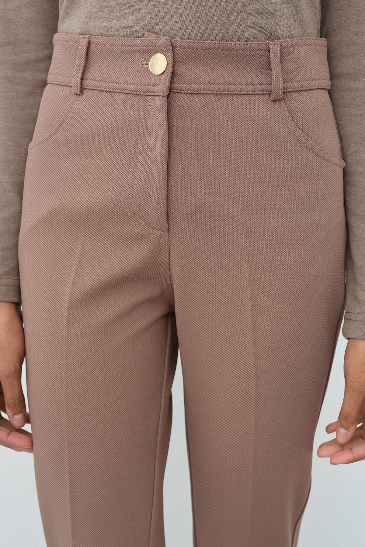 Basic Dar Paça Pantolon - Vizon