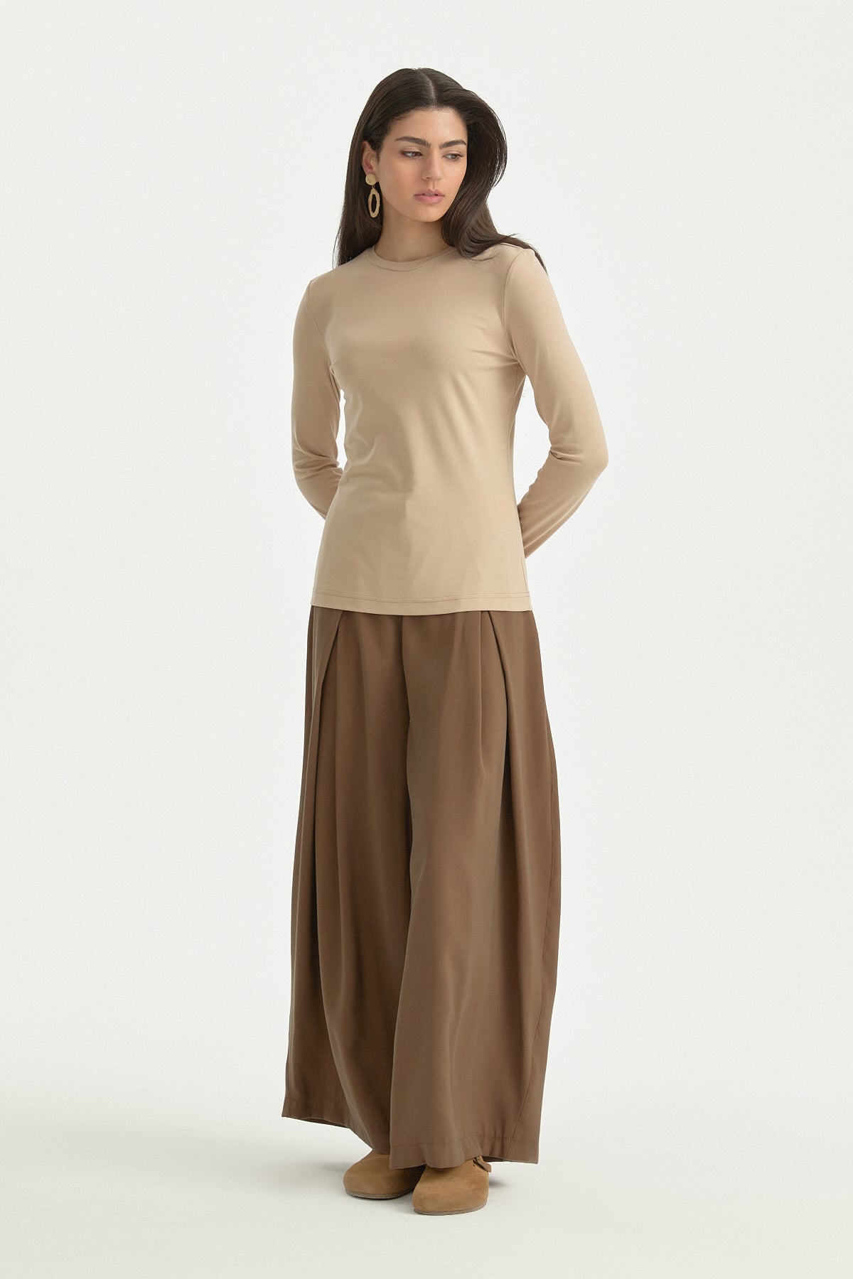 Basic Örme rayon karışımlı Bluz - Bej