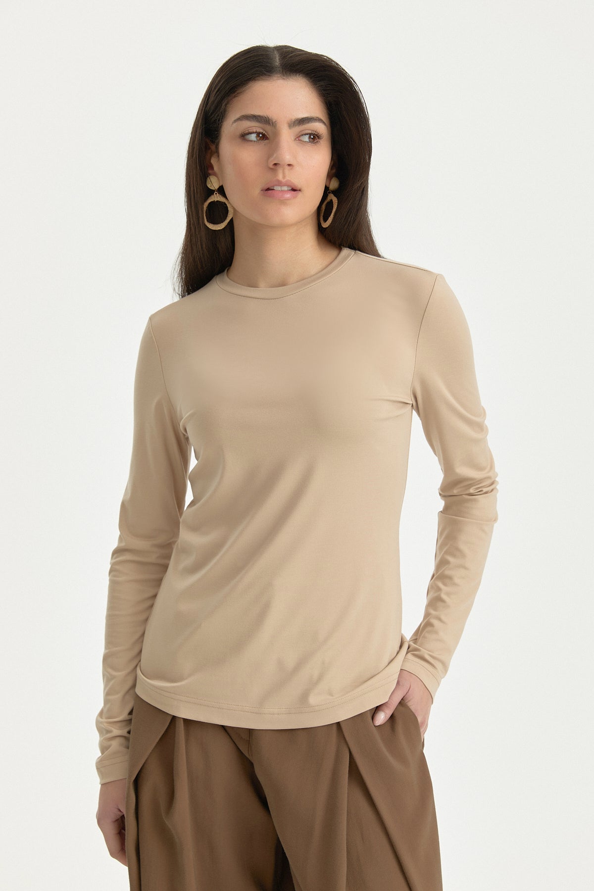 Basic Örme rayon karışımlı Bluz - Bej