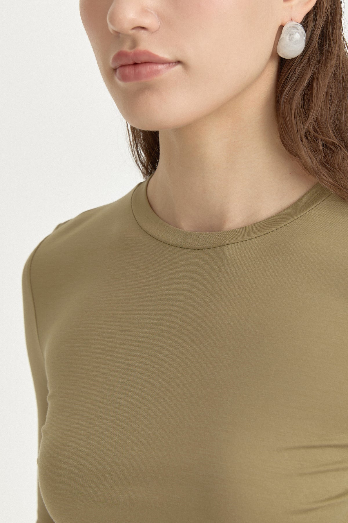 Basic Örme rayon karışımlı Bluz - Haki