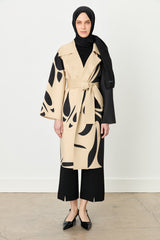 Printed Belted Scuba Kimono - Black