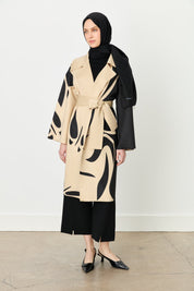 Printed Belted Scuba Kimono - Black