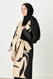 Printed Belted Scuba Kimono - Black