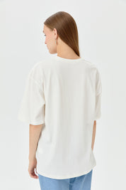 Baskılı T-Shirt - Ekru - Antrasit