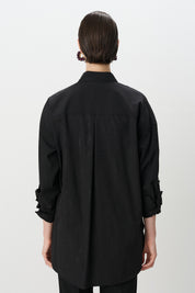 Printed Stone Embellished Cotton Tunic Shirt - Black