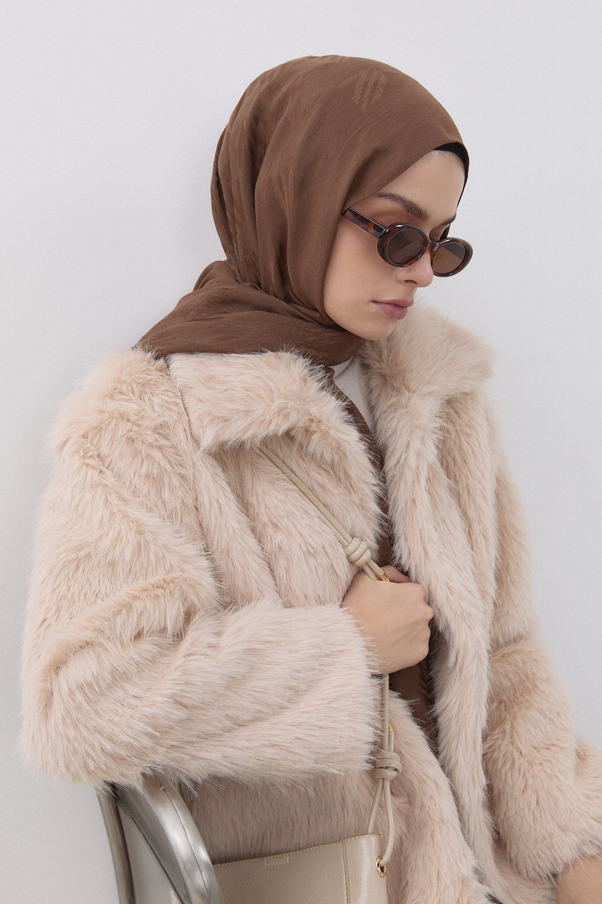 Bebe Yaka Suni Kürk Kaban - Bej
