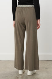 Wide-Leg Knitted Trousers with Waist Detail - Khaki