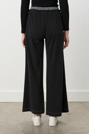 Wide-Leg Knitted Trousers with Waist Detail - Black