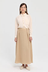Waist Detail Skirt with Pockets - Beige