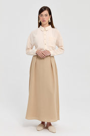 Waist Detail Skirt with Pockets - Beige