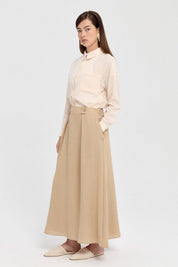 Waist Detail Skirt with Pockets - Beige