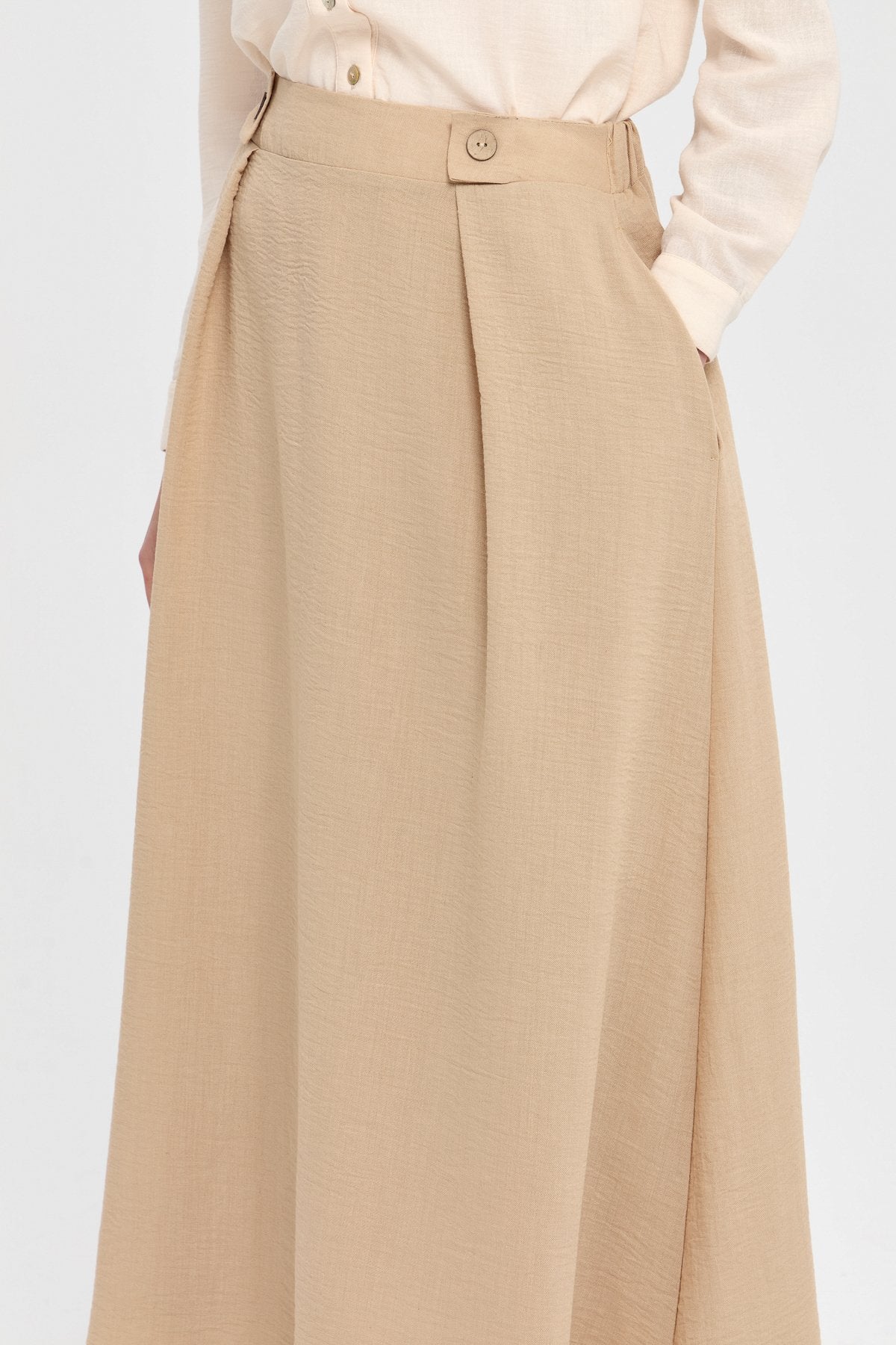 Waist Detail Skirt with Pockets - Beige