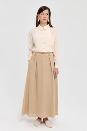 Waist Detail Skirt with Pockets - Beige