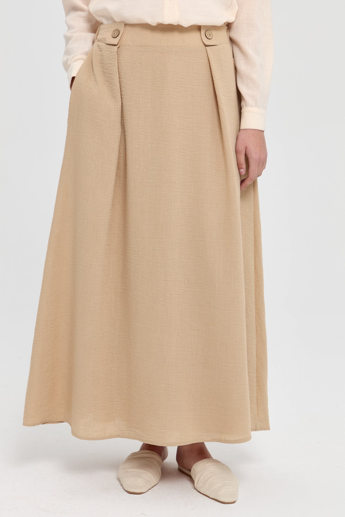 Waist Detail Skirt with Pockets - Beige