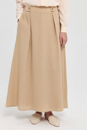 Waist Detail Skirt with Pockets - Beige
