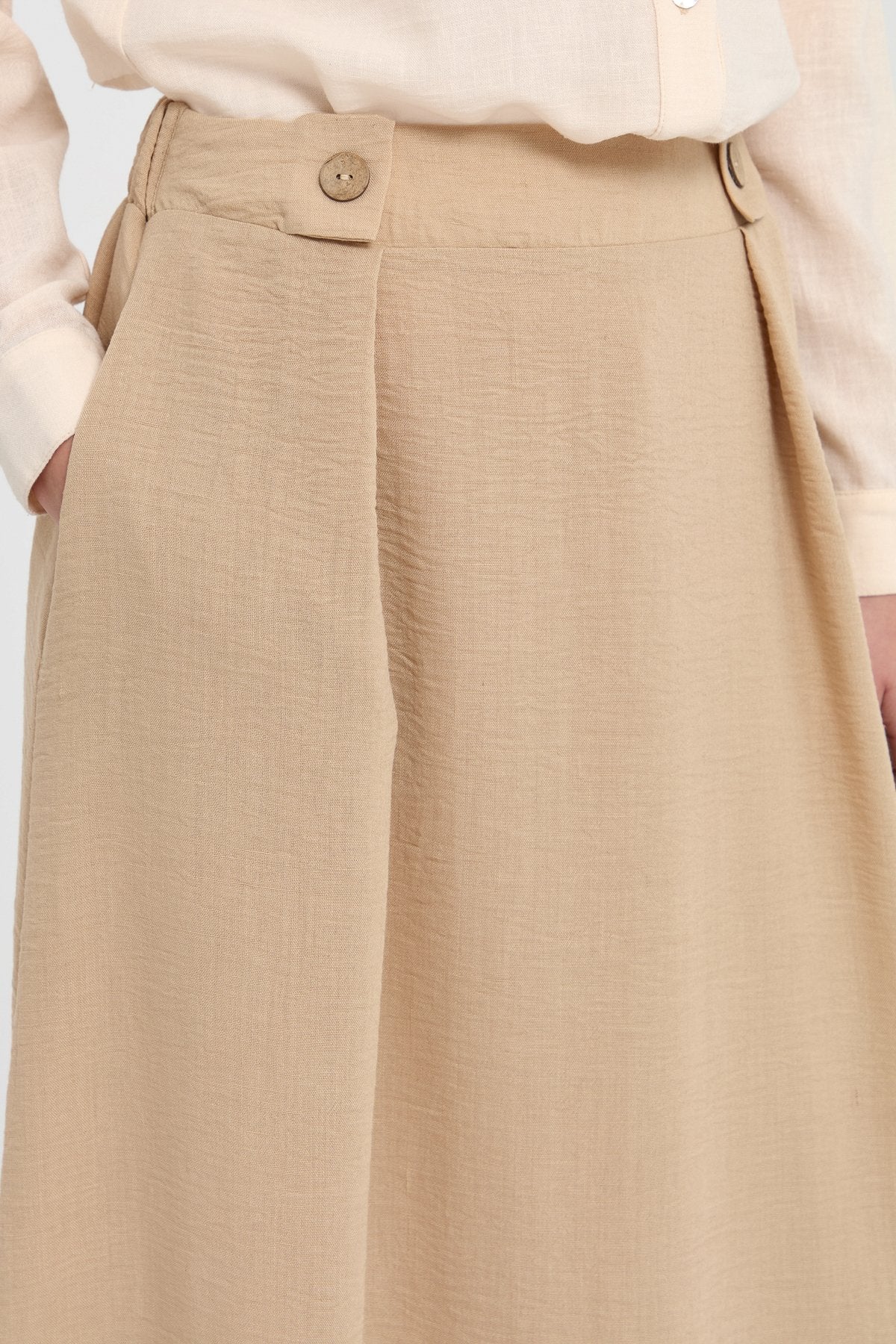 Waist Detail Skirt with Pockets - Beige