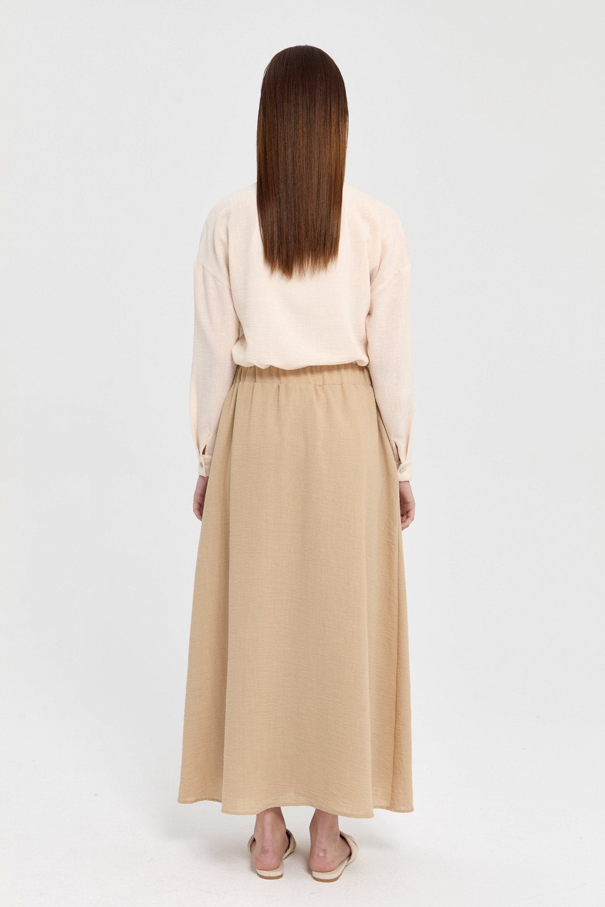 Waist Detail Skirt with Pockets - Beige