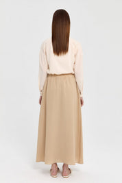 Waist Detail Skirt with Pockets - Beige
