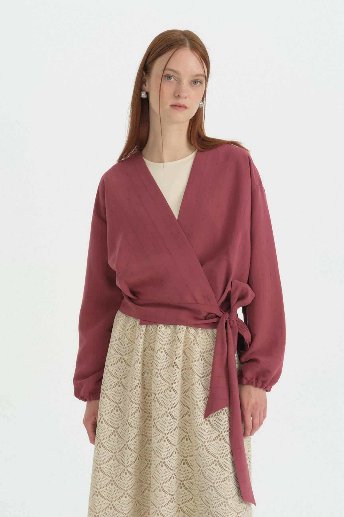Belden Bağlamalı Crop Modal Bluz - Bordo