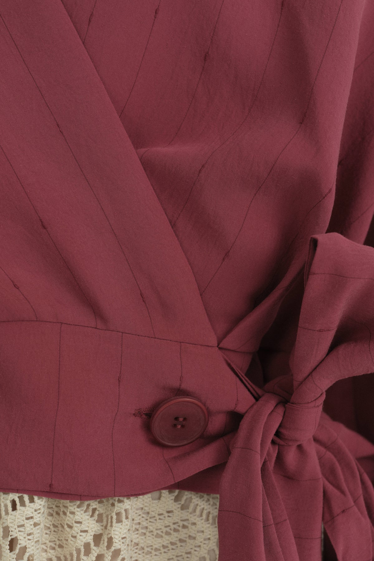 Belden Bağlamalı Crop Modal Bluz - Bordo