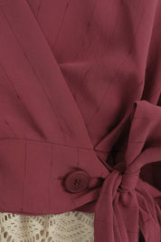 Belden Bağlamalı Crop Modal Bluz - Bordo