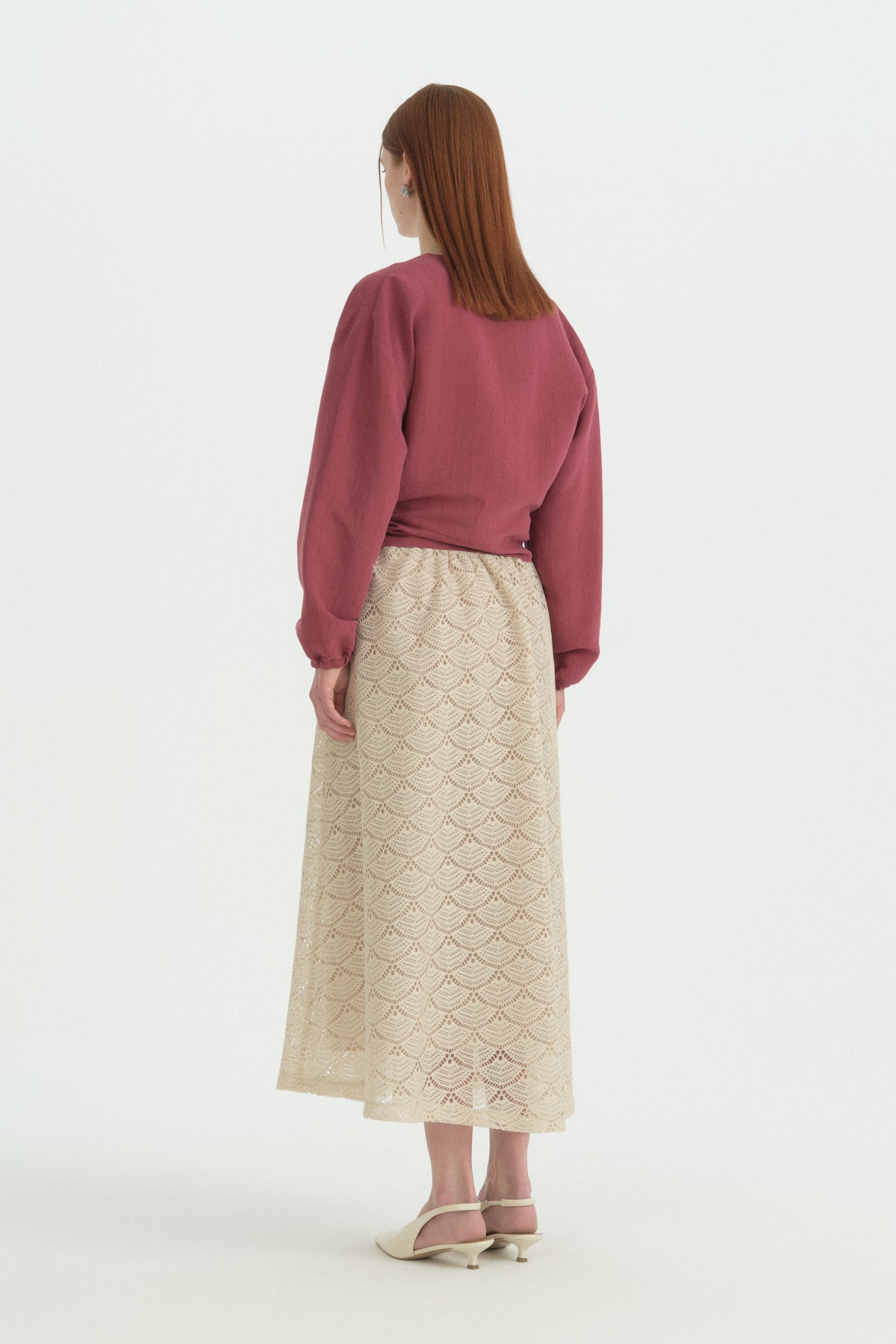 Belden Bağlamalı Crop Modal Bluz - Bordo