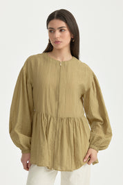 Ruched Waist Viscose Tunic - Olive