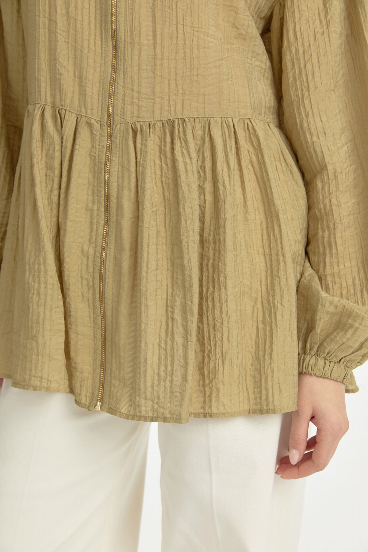 Ruched Waist Viscose Tunic - Olive