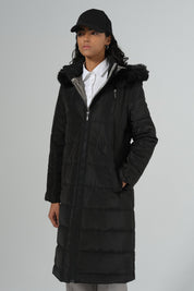 Adjustable Waist Quilted Coat - Black