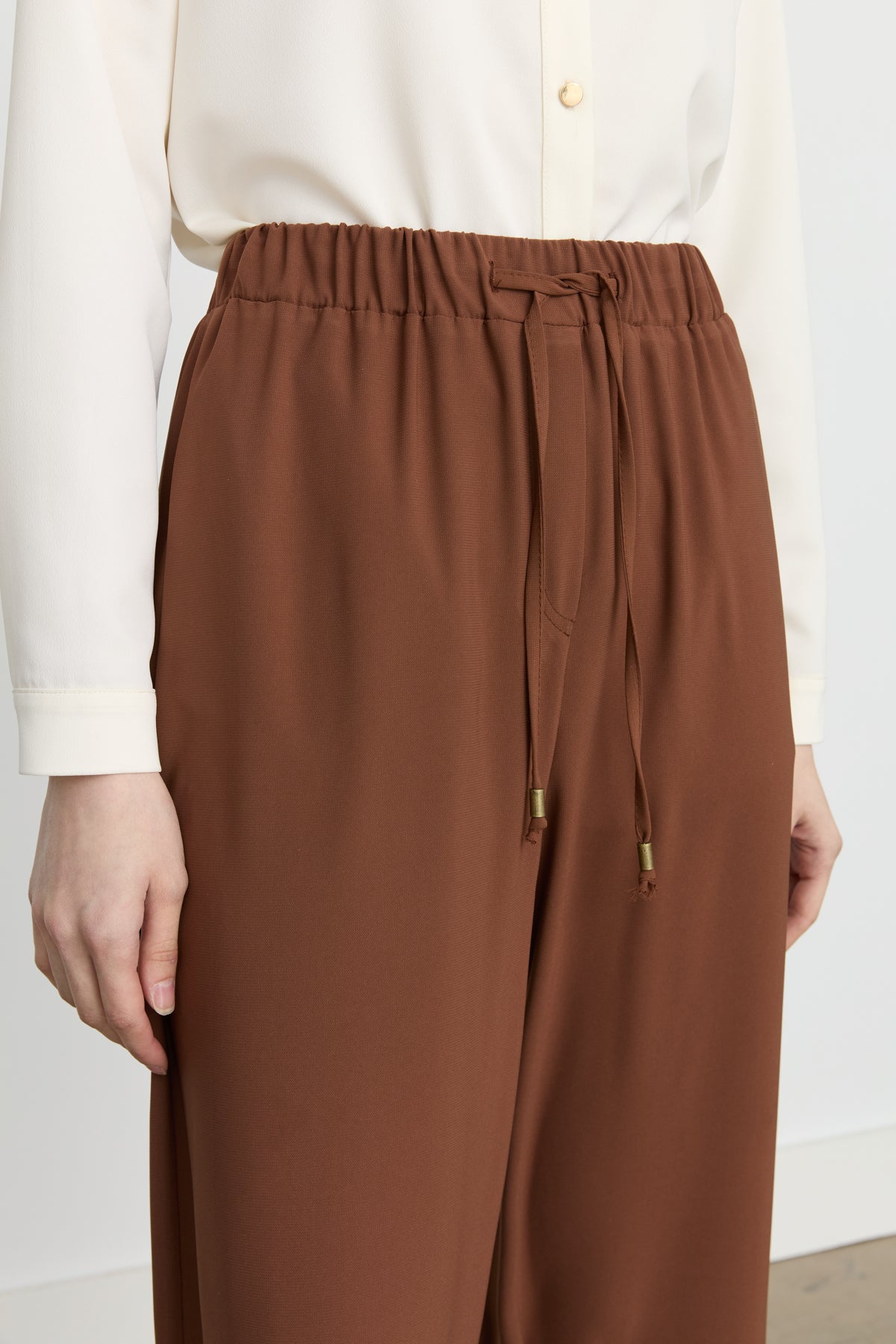 Beli Bağcıklı Bol Pantolon - Taba
