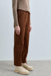 Beli Bağcıklı Gabardin Havuç Pantolon - Kahve